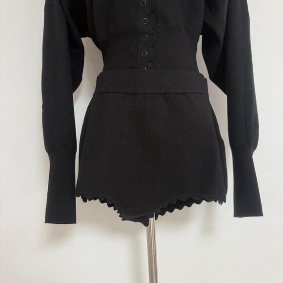 Helsa Elvira Black Knit Ruffled Jumpsuit Shorts - Picture 8 of 14